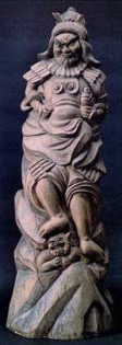 Bishamonten, Jōrakuin Temple, Fujieda. H. 300 cm. Completed 2 July 1800. Local legend says the statue was once carried out to sea and returned. Source: Muruburu vol. 38 (Nov. 2011).